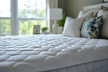 Poster - Close-up of a White Quilted Mattress in a Bedroom