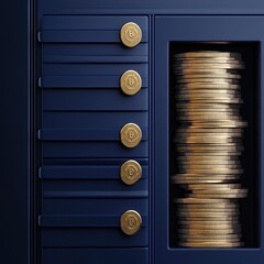 Wall Mural - A stack of gold coins inside a blue vault.