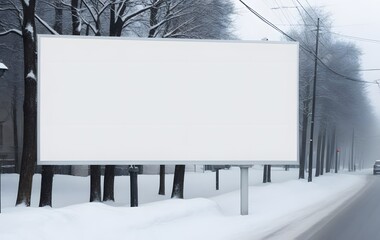 Wall Mural - Blank white billboard on the side of a mountain road in winter