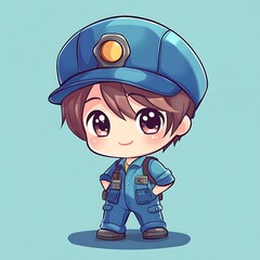 Wall Mural - Cute chibi cartoon illustration of a policeman character