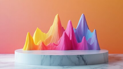 Wall Mural - Abstract Colorful Mountains on a Marble Platform