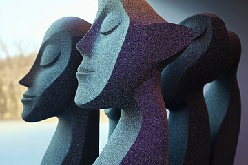 Poster - Three Abstract Stone Sculptures with Faces