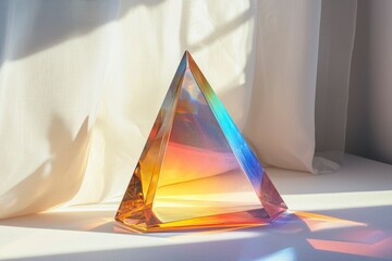 Canvas Print - Glass Pyramid with Rainbow Reflections on a White Surface