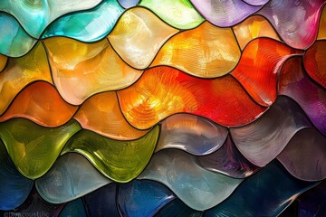 Canvas Print - Abstract Colorful Stained Glass Mosaic with Curved Shapes