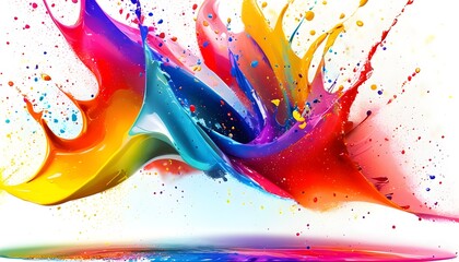 Wall Mural - Vibrant Abstract Paint Splashes Creating Dynamic Energy on White Background