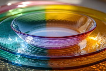 Wall Mural - Stacked Glass Bowls in Rainbow Hues