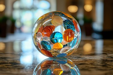 Canvas Print - Glass Sphere Filled with Colorful Glass Marbles