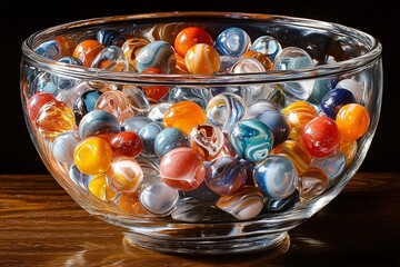 Canvas Print - A Glass Bowl Filled with Colorful Marbles