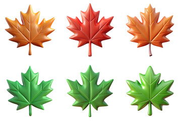 png maple leaf 3d collection, in cartoon style minimal on transparent, white background, isolate