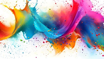 Wall Mural - Vibrant Abstract Paint Splashes Creating Dynamic Energy on White Background