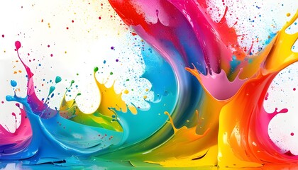 Wall Mural - Vibrant Abstract Paint Splashes Creating Dynamic Energy on White Background