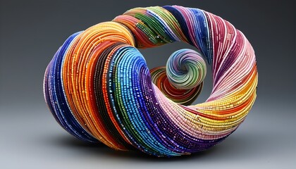 Sticker - Vibrant Spiral Beaded Sculpture in Abstract Colorful Design