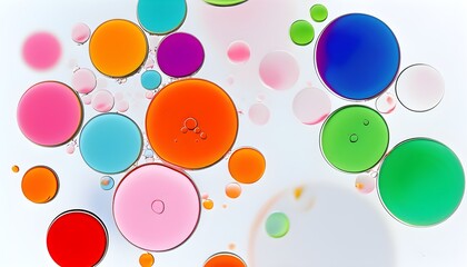 Wall Mural - Vibrant Abstract Composition of Colorful Bubbles and Droplets on a Pristine White Background