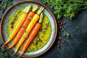 Wall Mural - Roasted Carrots with Herbs and Spices in a Bowl