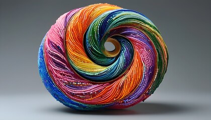 Sticker - Vibrant Spiral Beaded Sculpture in Abstract Colorful Design