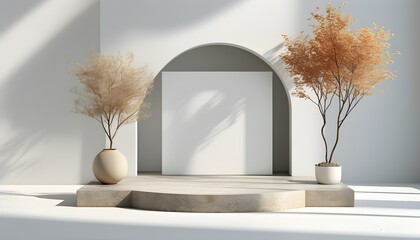 Wall Mural - Serene ultra-minimal product mockup with creative shadow play inviting exploration in a pristine setting