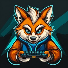 Wall Mural - Cute Cartoon Fox Holding a Keyboard,  Gaming Mascot Design