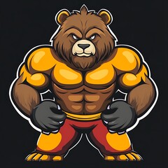 Poster - Cartoon muscular brown bear mascot, fighter, athlete, wrestler, martial arts