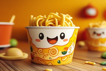 Cute Kawaii Ramen Noodle Cup with Smiling Face