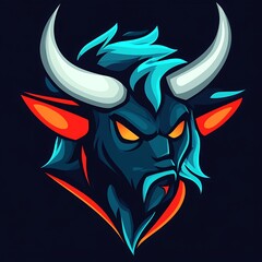 Poster - Angry Bull Mascot Logo Design with Horns and Fierce Eyes, Gaming Esports Team Logo