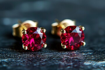 Sticker - Close-up of a pair of ruby earrings with gold settings