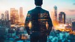 © Yevhen - Ambitious businessman overlooking a blurry cityscape symbolizing financial aspirations and success