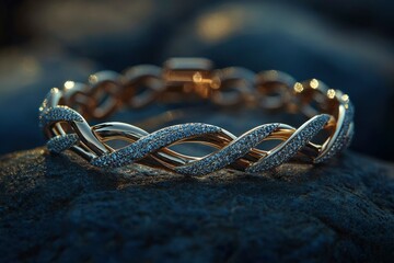 Wall Mural - Gold Bracelet with Diamond Accents on a Rock