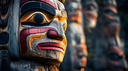 Closeup of a Wooden Totem Pole Illustration