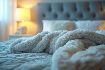 Poster - White Furry Blanket on a Made Bed