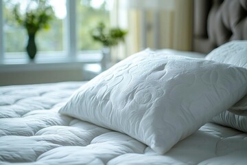 Wall Mural - White Pillows with Embossed Pattern on a Bed