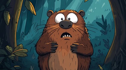 Sticker - A startled beaver in the woods.