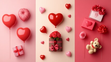 Sticker - A Valentine's Day Arrangement With Heart Balloons and Gifts