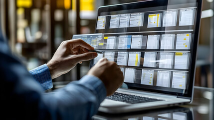 Man Working on Laptop with Multiple Tabs Open - Photo