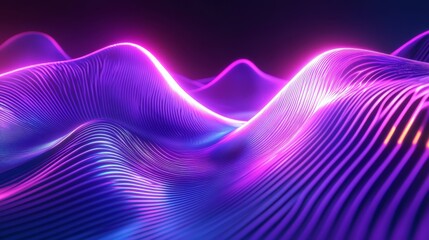 Wall Mural - Abstract neon waves in purple and blue.