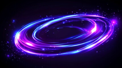 Abstract purple and blue swirling lights on a black background.