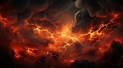 Wall Mural - Abstract background featuring fiery red sky with flame and smoke effect Suitable for spooky, Halloween, inferno, and evil concepts, with space for design
