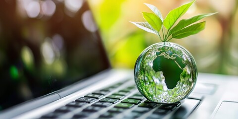 Canvas Print - Close-up Demonstration of ESG environmental social governance on a laptop of an eco-friendly company for environmental protection and sustainable ecology of the future