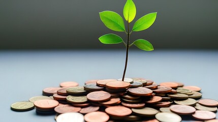 A Small Green Plant Growing From a Pile of Coins