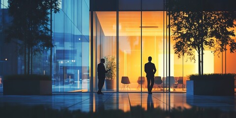 Canvas Print - business people discussing business in the office view from outside the building . Beautiful simple AI generated image in 4K, unique. 