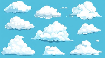 Poster - Cartoon clouds on a blue sky background.