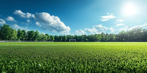 Wall Mural - Beautiful green grass on a vast soccer field 