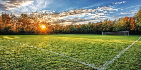 Canvas Print - A beautiful soccer field with a goal in the distance 