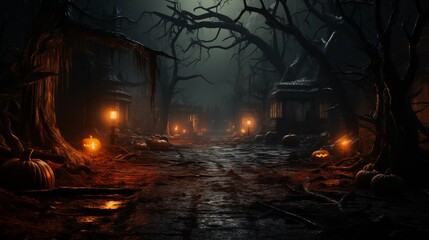 Wall Mural - Scary and mysterious halloween forest