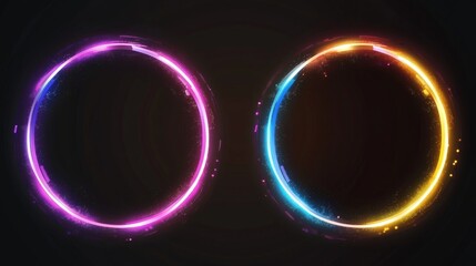 Poster - Neon glowing circles on a black background.