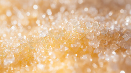 close-up of sugar with a crystalline texture filling the entire frame, the image should highlight the sparkling granules