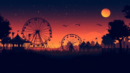 Sticker - Silhouettes of a carnival at sunset.