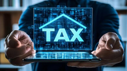 Digital Illustration of Tax on House - Abstract Background