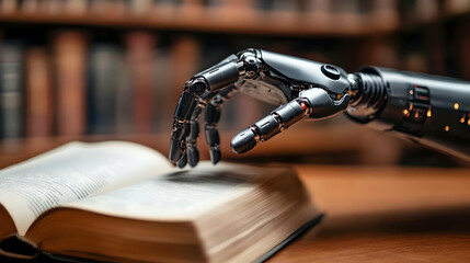 Poster - Robot Hand Reading a Book Illustration