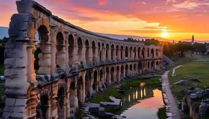 Wall Mural - Sunset Over Ancient Roman Amphitheater in Pula, Croatia Showcasing Scenic Sky and Historic Ruins