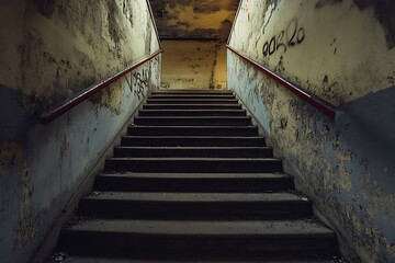 Canvas Print - Graffiti Covered Stairway Leading to Unknown Destination